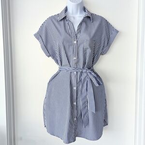 Striped Button-Down Shirt Dress Short Sleeves